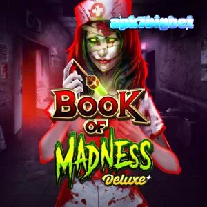 Tampilan visual slot Book of Madness Deluxe dengan tema horor rumah sakit jiwa